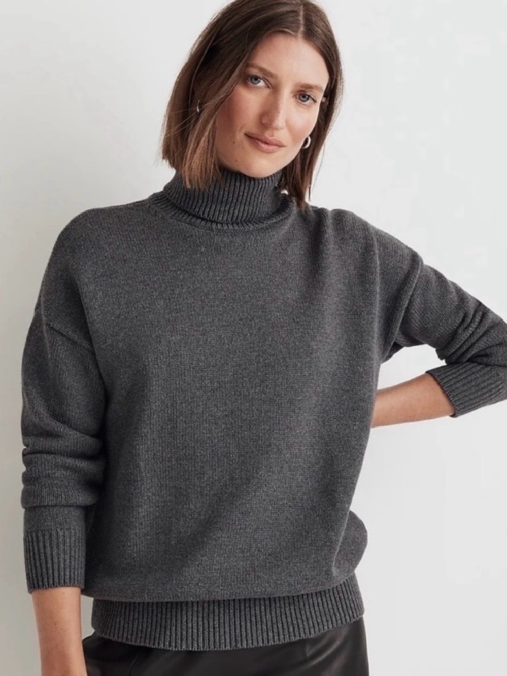 Madewell Gray Cotton Turtleneck Sweater XS Oversized Minimalist Lagenlook